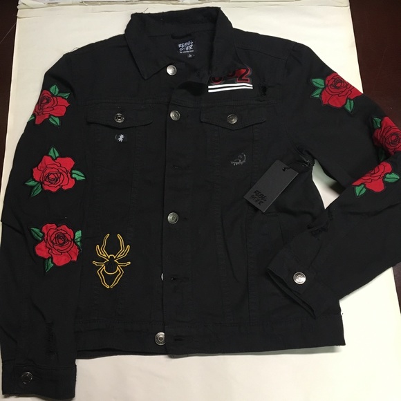 jean jacket with red roses